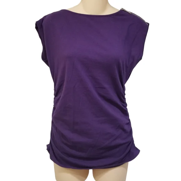 Michael Kors Zipper Shoulder Ruched Top Small - Picture 1 of 7